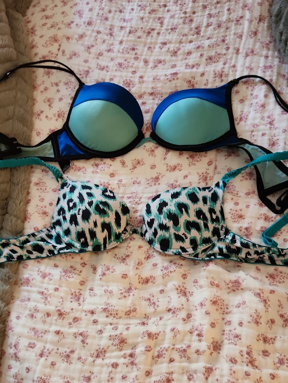 Victoria's Secret Teal and Black Push-Up Bras